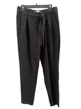 JOIE 100% Silk Tapered Ankle Pants Black Size 6 Tie Waist Trouser EUC